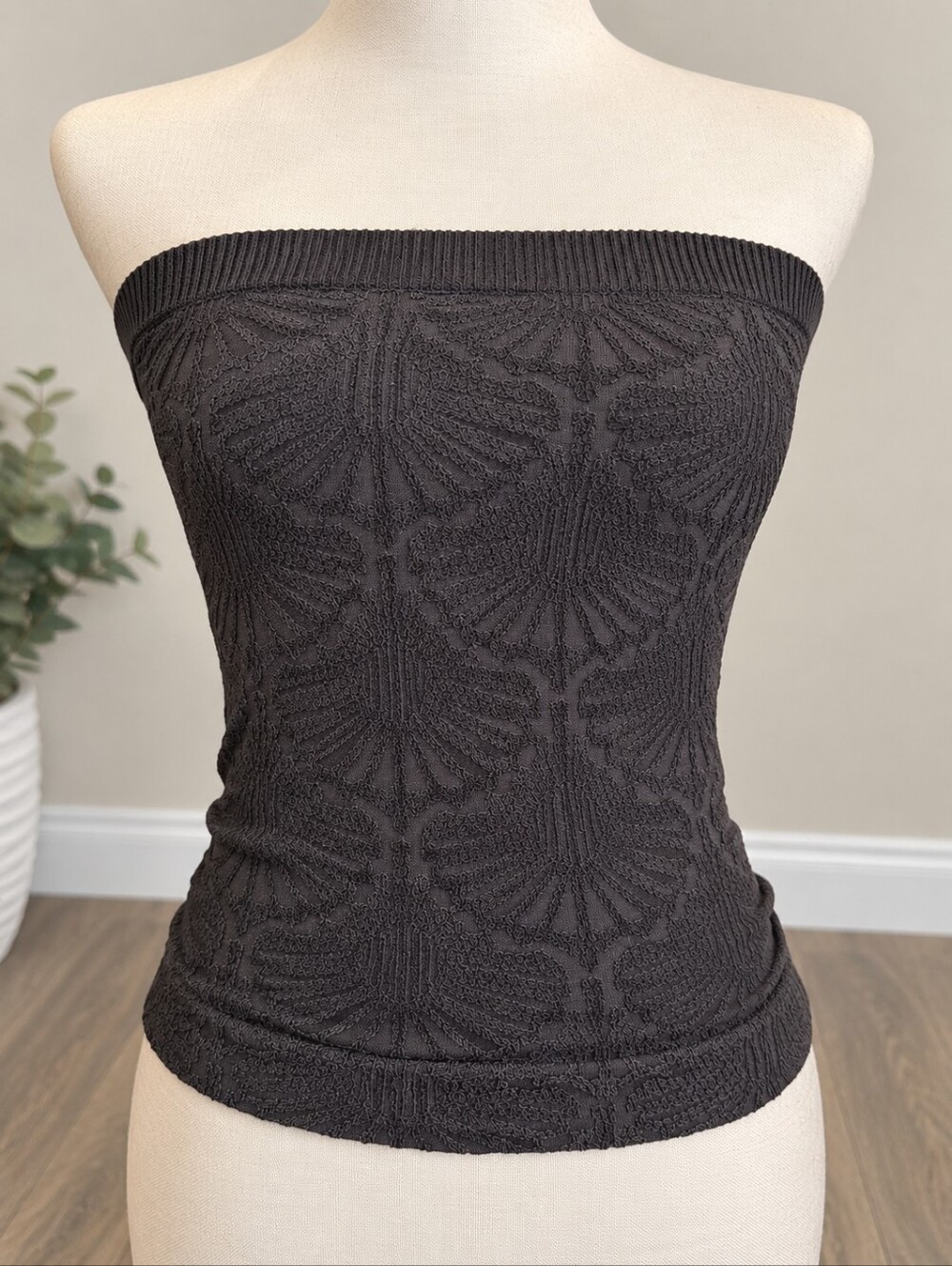 Strapless Textured Knit Tube Top Sweater - Gray